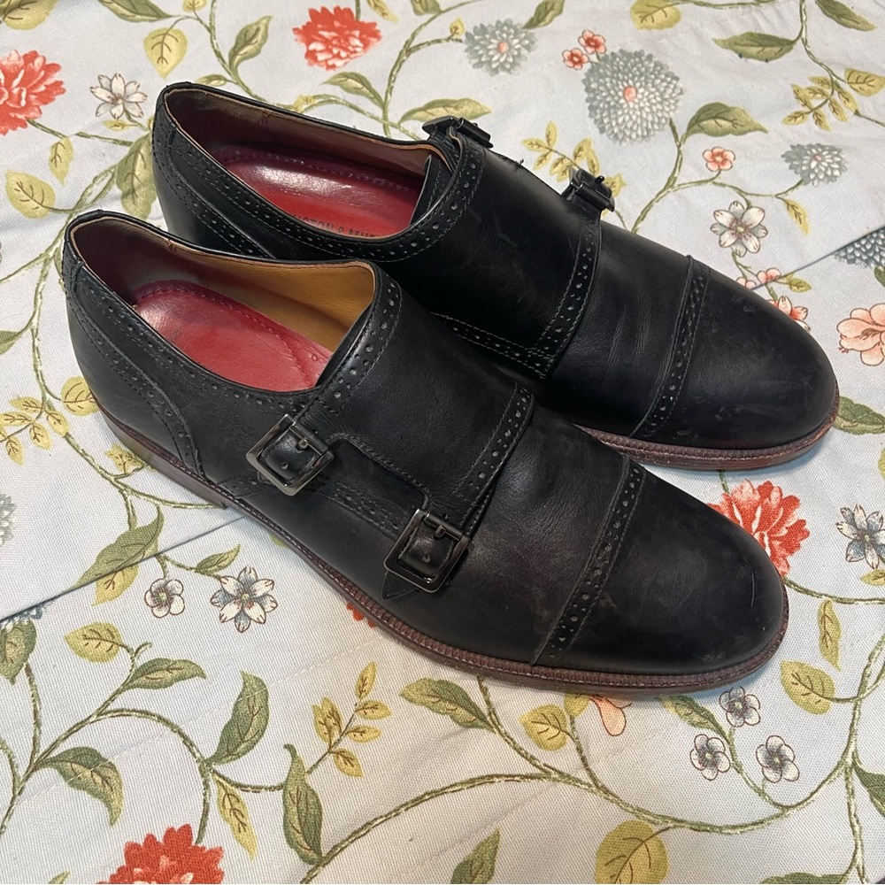 Johnston and Murphy Double Silver Buckle Black Loafers